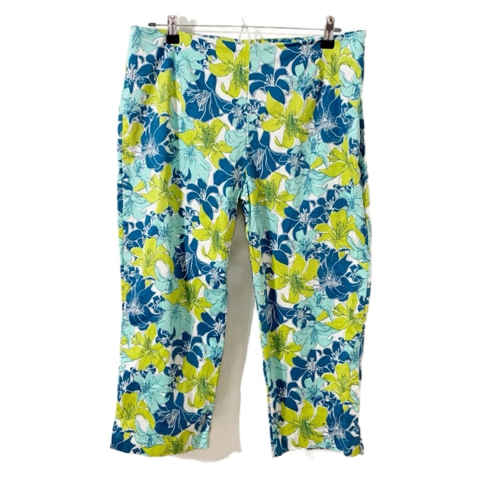 Corey B New York Cotton Blend Floral Capris Cropped Pants Blue Yellow White
